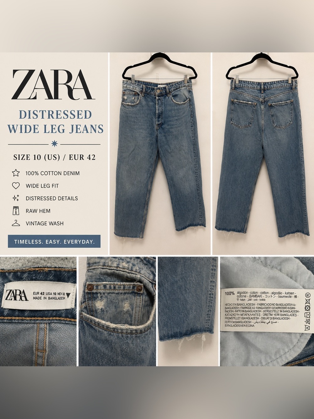 ZARA Men’s Straight Leg Jeans in Light Blue Denim - Picture 1 of 7
